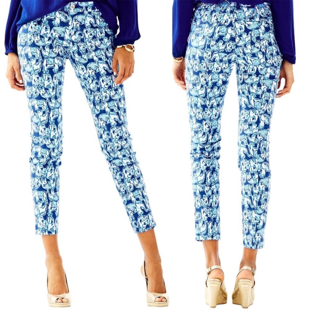 Lilly Pulitzer Kelly Skinny Stretch Ankle Pants in Get Trunky Elephant Print