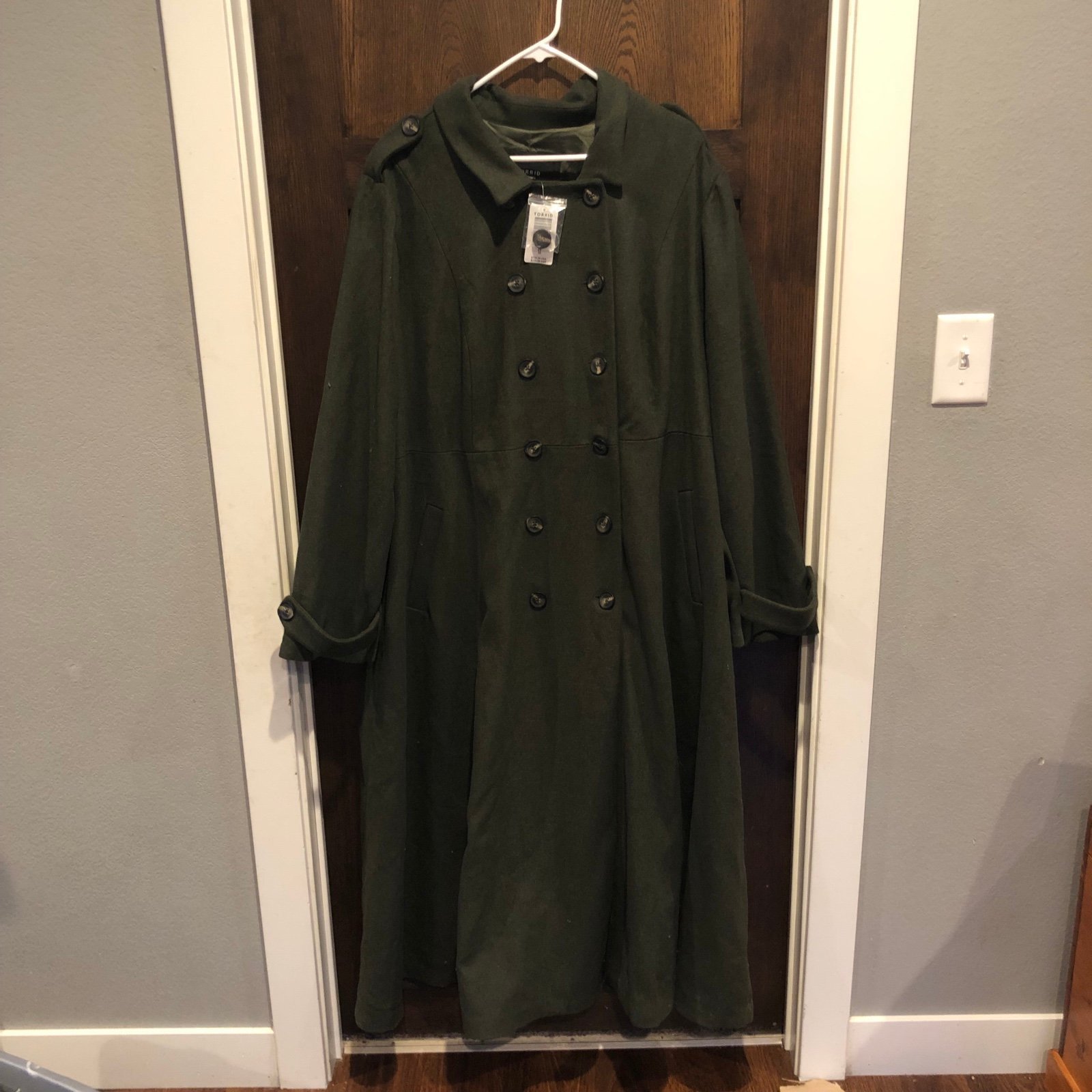 Torrid Military Green Button Long Flare Heavy Classic Coat Plus Coat 6x- Nwt