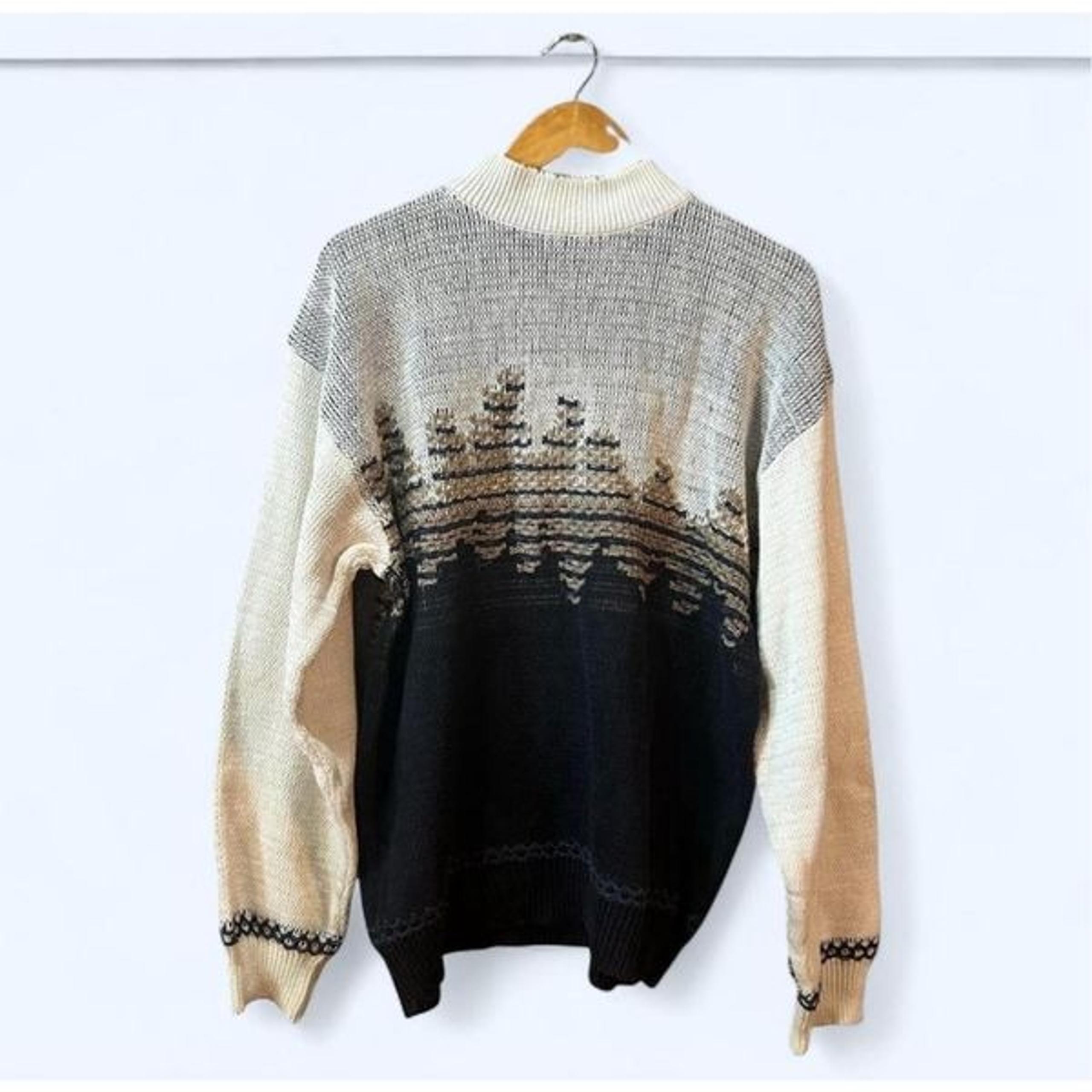 Vintage Generra Men’s Medium Blue Black White Long Sleeve Sweater Pullover