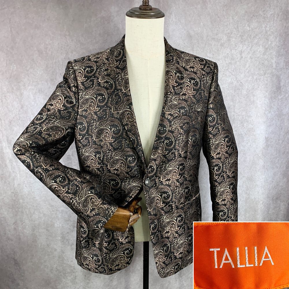 Tallia Blazer Jacket Men 40R Brown Paisley Abstract Sport Coat
