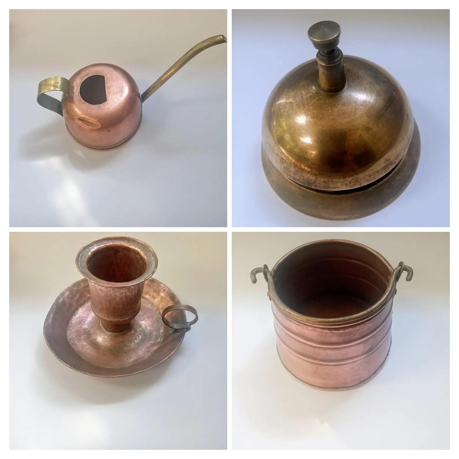 4 VINTAGE COOPER Arts Crafts Hammered Mission Candle Holder Bell Ring Water Can