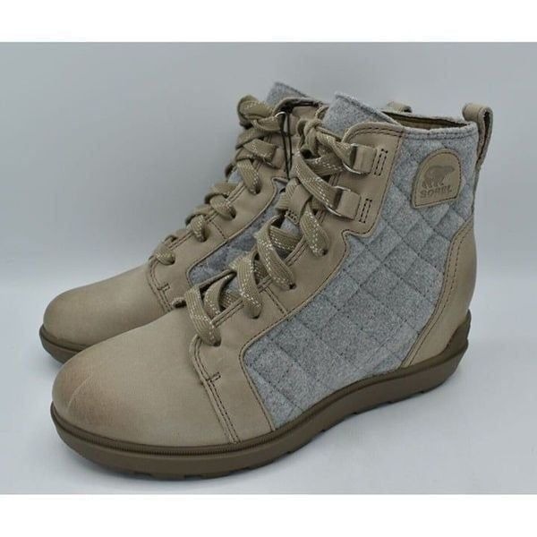 Sorel Womens Size 9 Evie II NW Lace Omega Taupe Wet Sand Waterproof Wedge Boots