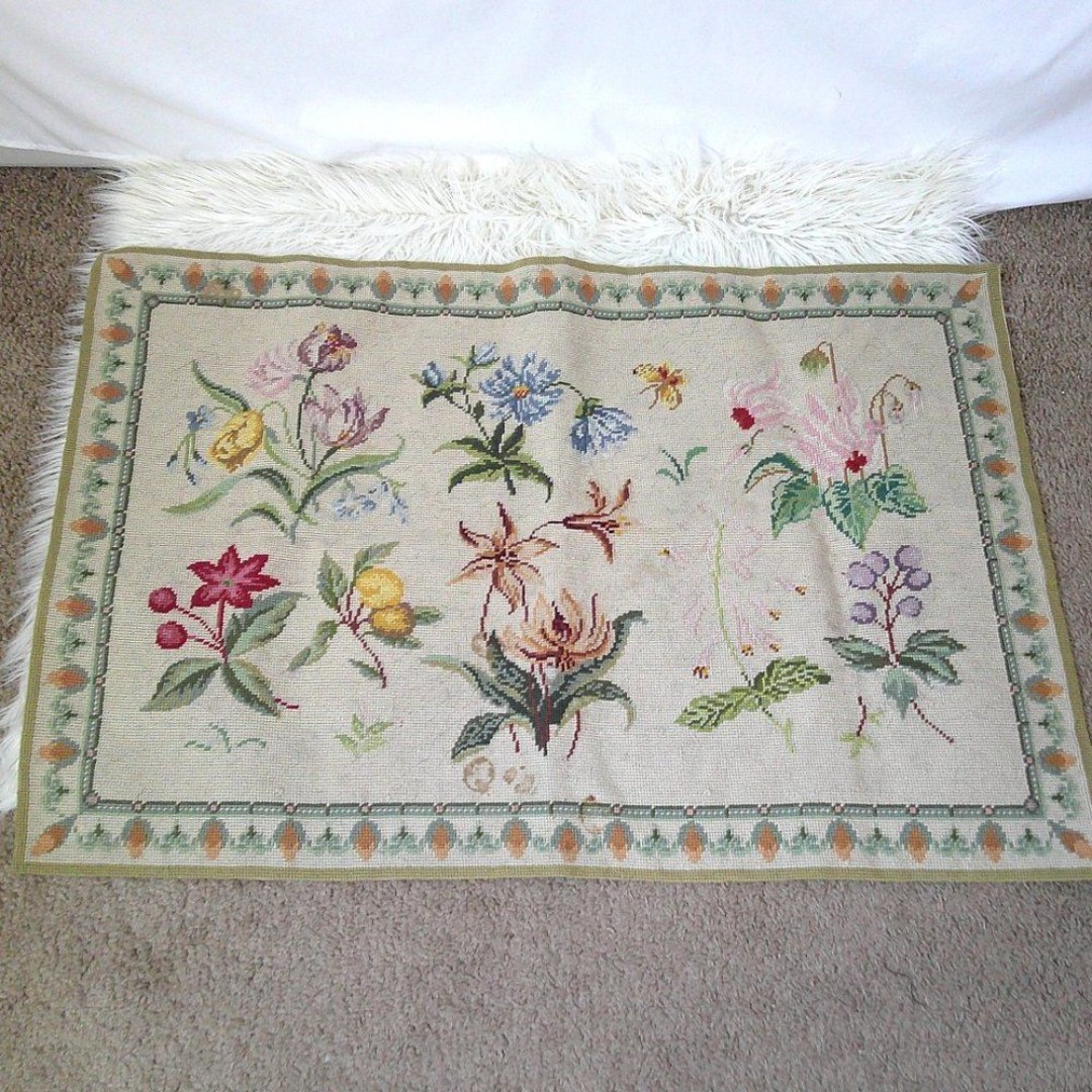 Vintage Needlepoint Finished Piece (small spot) 3'x2'