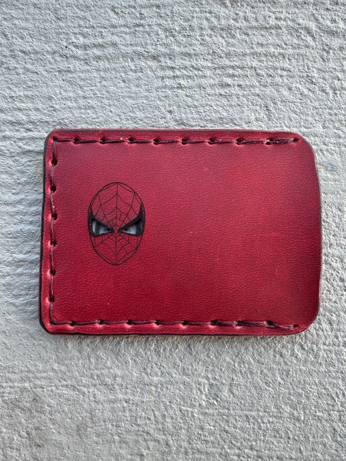 Hand-made, hand-sewn leather Spider-Man cardholder wallet