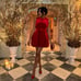 Zara | Women’s Voluminous Red Velvet Sleeveless Mini Dress | Size: XS