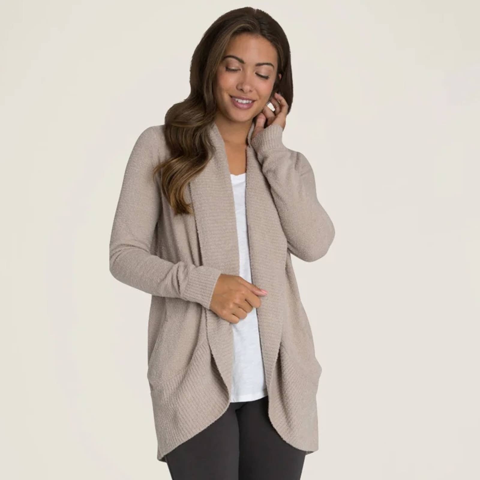New Barefoot Dreams Cozychic Lite Circle CardiCardigan In Taupe Size XX-Large