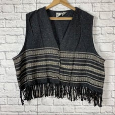 Vintage wool blend vest with tasseled hem