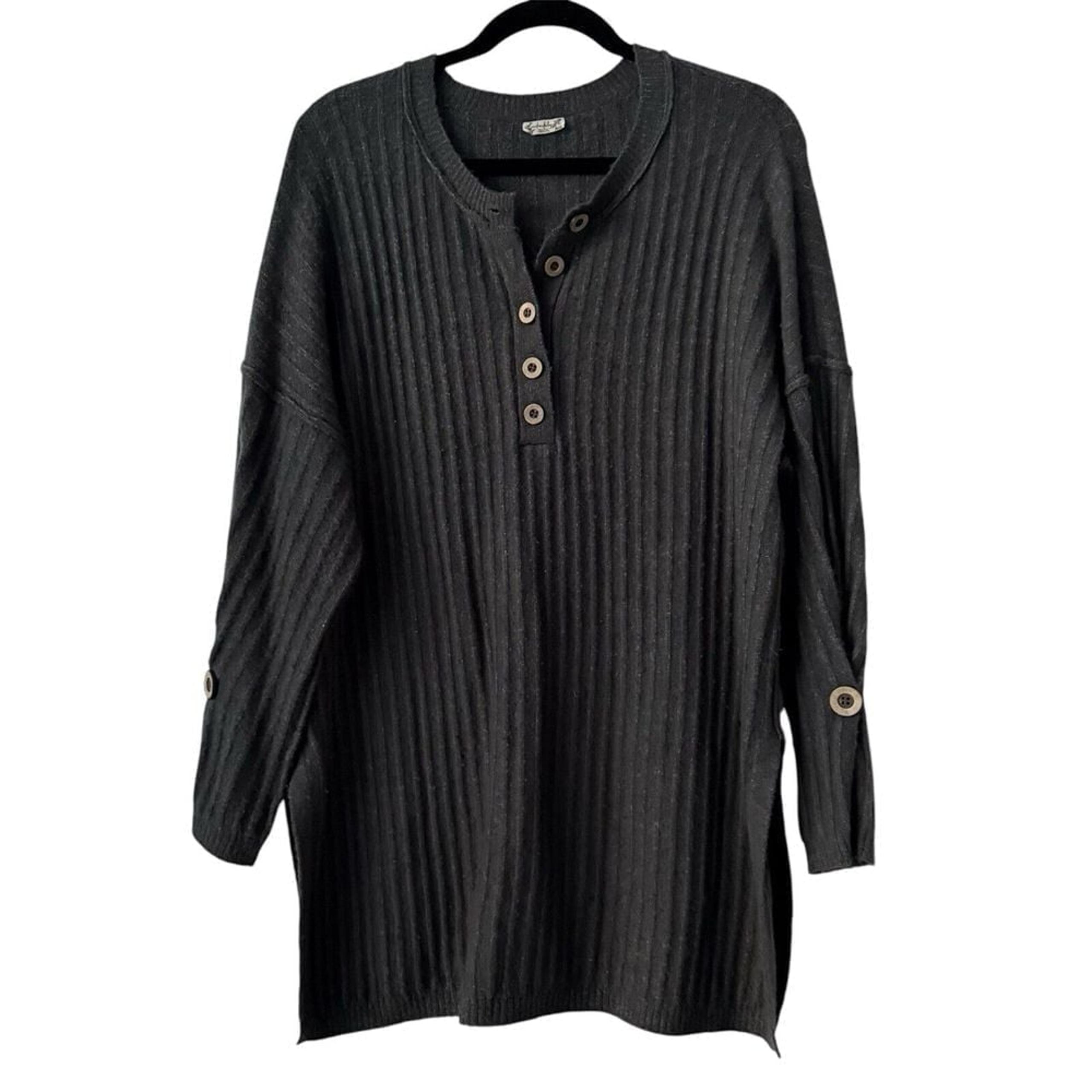 Free People Intimately Around the Clock Oversized Ribbed Henley Sweater Small