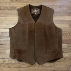 Vintage Pioneer Wear Brown Suede Leather Sherpa Lined Western Vest Size 48 XL