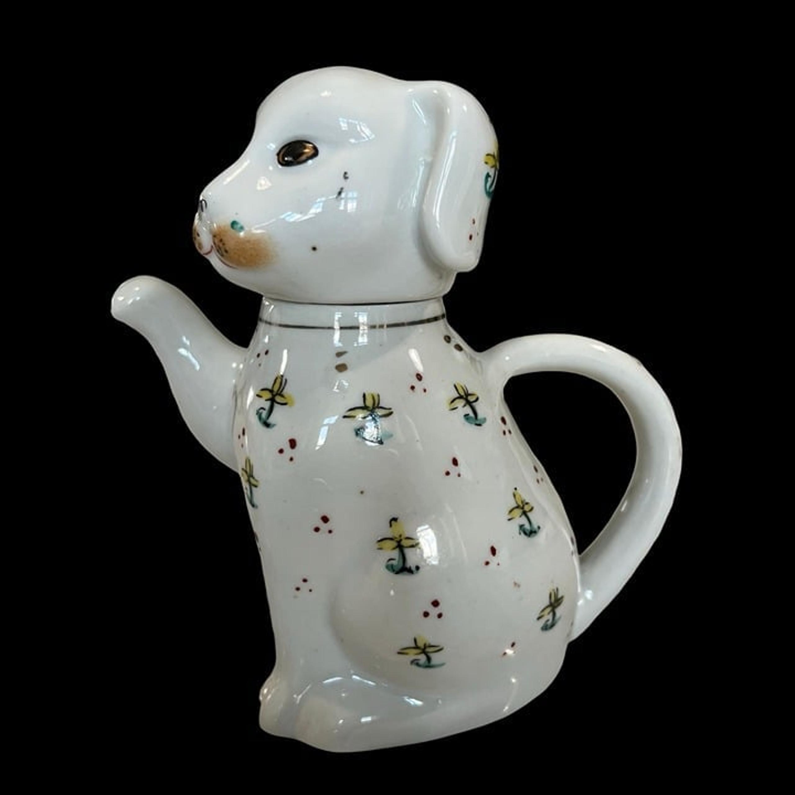 Vintage Ceramic White Puppy Dog Teapot / Creamer 5-3/4" Tall Raised Paw Spout
