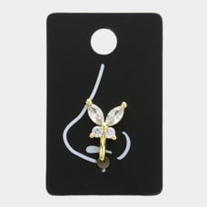 Gold Butterfly Nose Ring Clip Cuff Jewelry Rhinestone Crystal Accessories