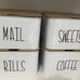 4 Handmade Lettering Metal Bins with Wooden Lids
