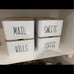 4 Handmade Lettering Metal Bins with Wooden Lids