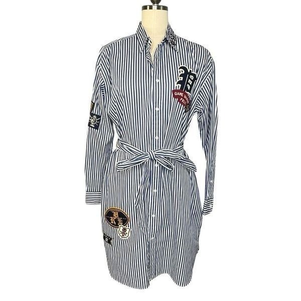 Polo Ralph Lauren Game Warden Striped Patch Cotton Shirt Dress| 10