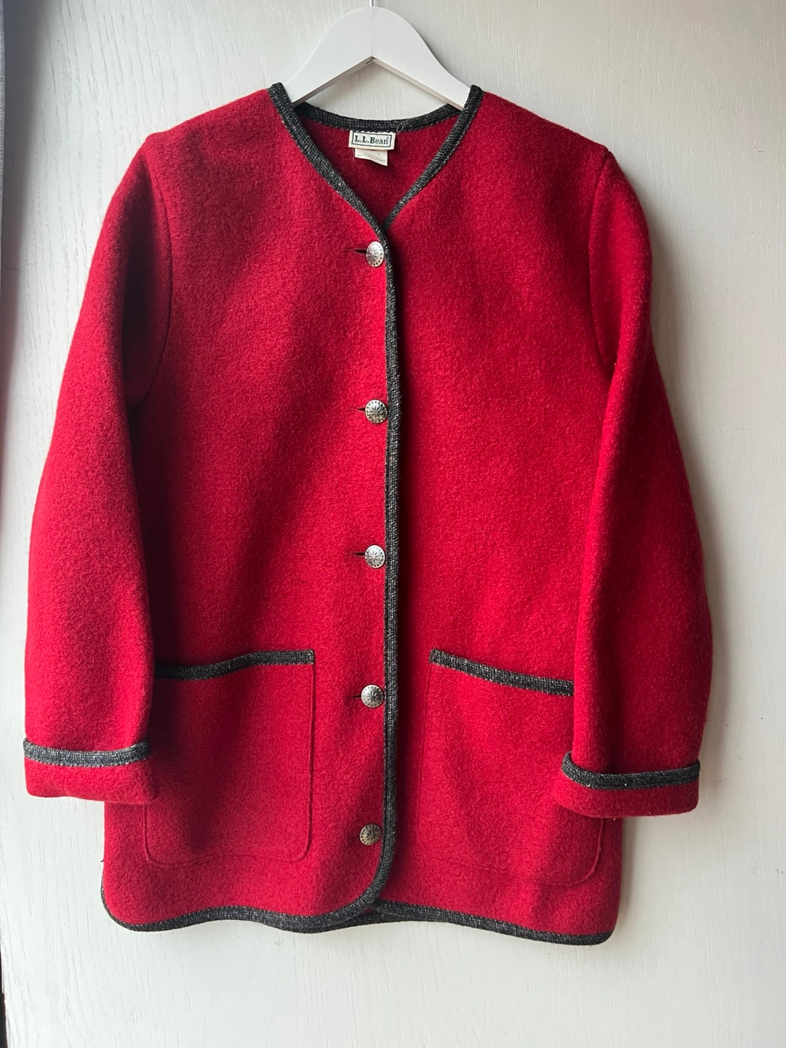 Vtg LL BEAN Boiled Wool Red Black Women’s Size S Jacket Button Up With Pockets