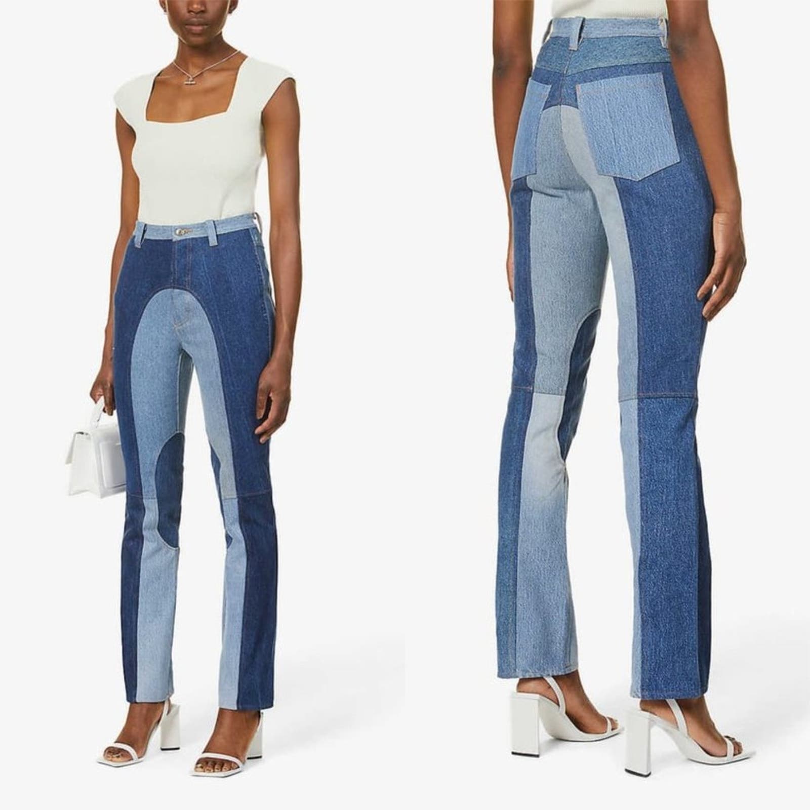 NWT EB Denim Kendall Riding Straight Upcycled Reworked Jeans in Mixed Washes