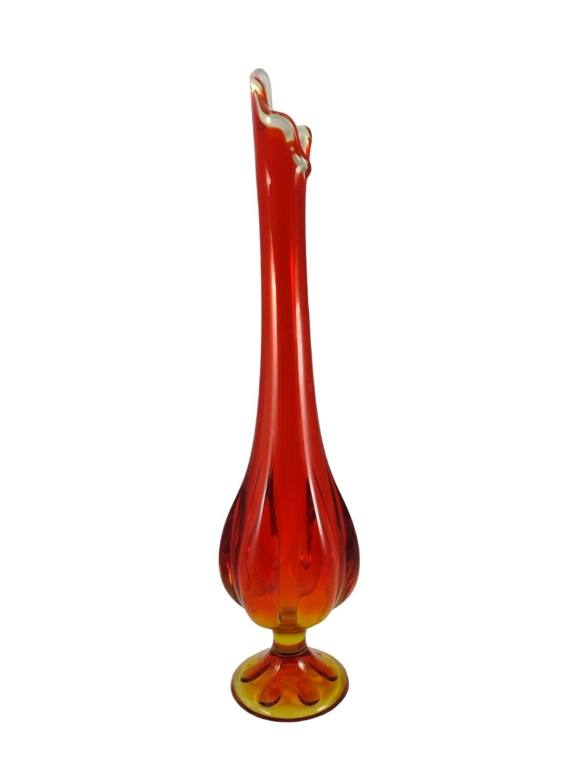 L.E. Smith Viking Swung Glass Vase MCM Footed Art Glass Stretch 19.5 Vintage