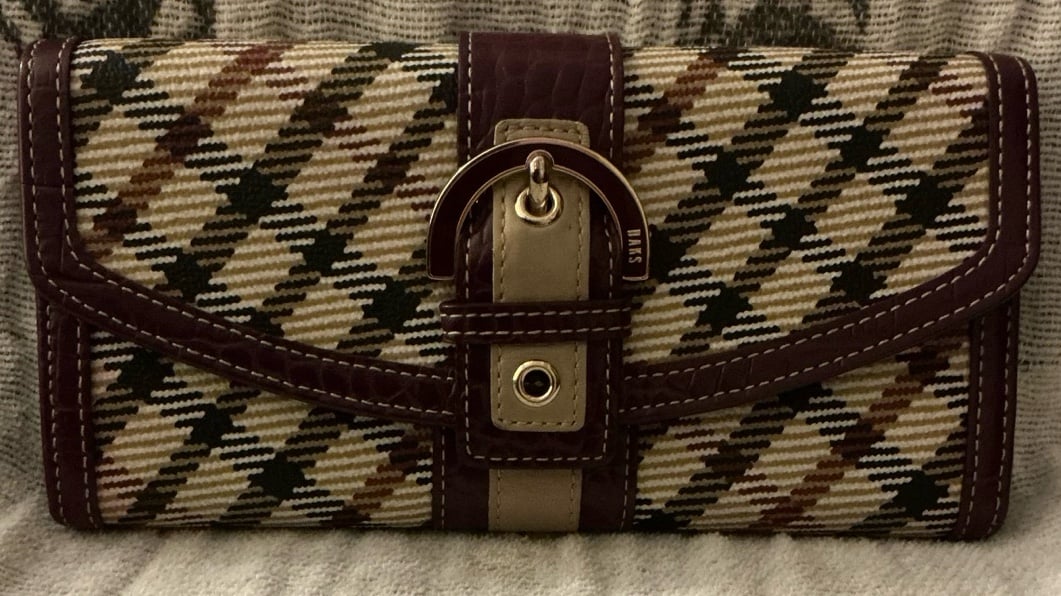 A Rare HTF DAKS London Leather Plaid Buckle Snap Wallet