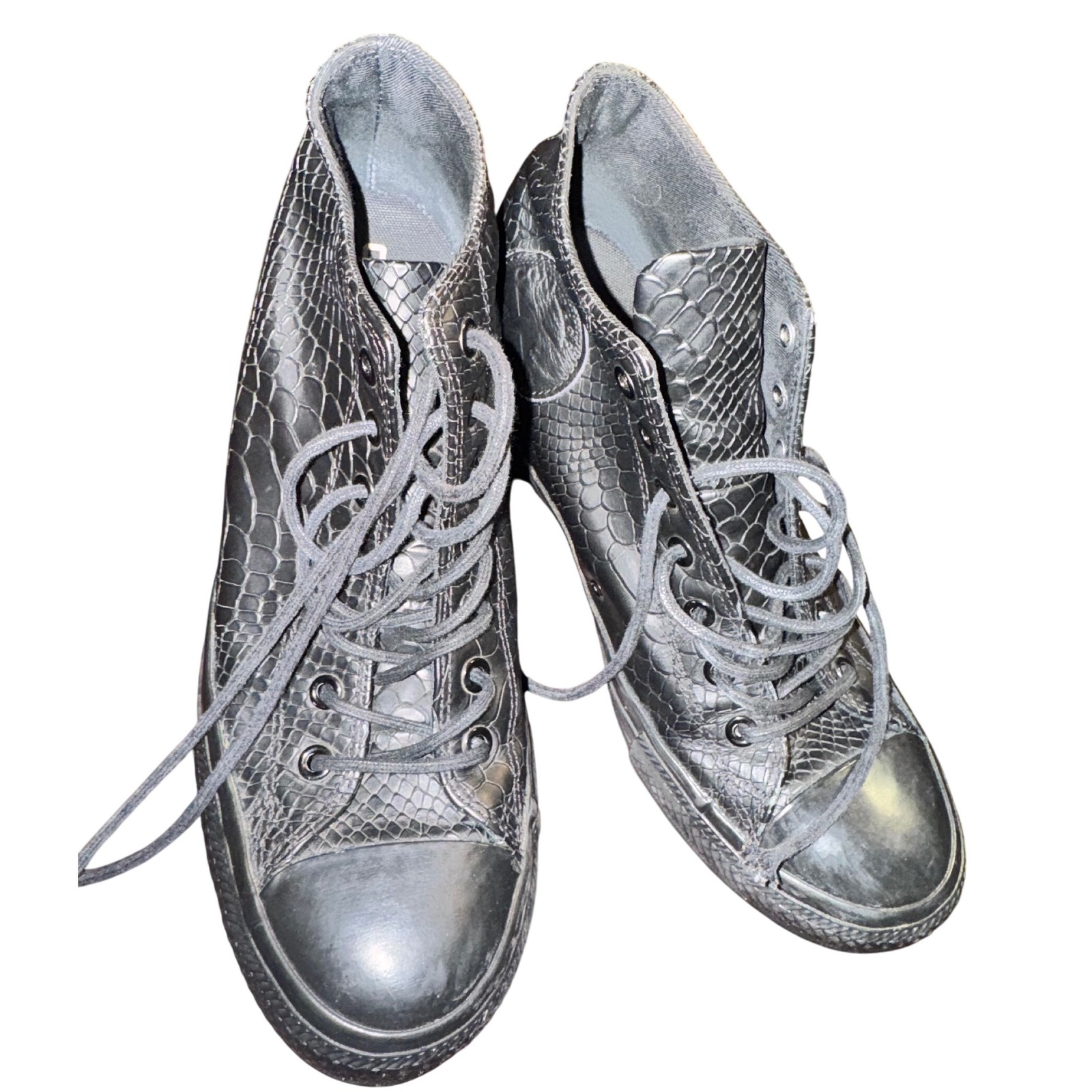 Converse Wedge Heeled Sneakers Black Embossed Snakeskin High Top Women's Size 10