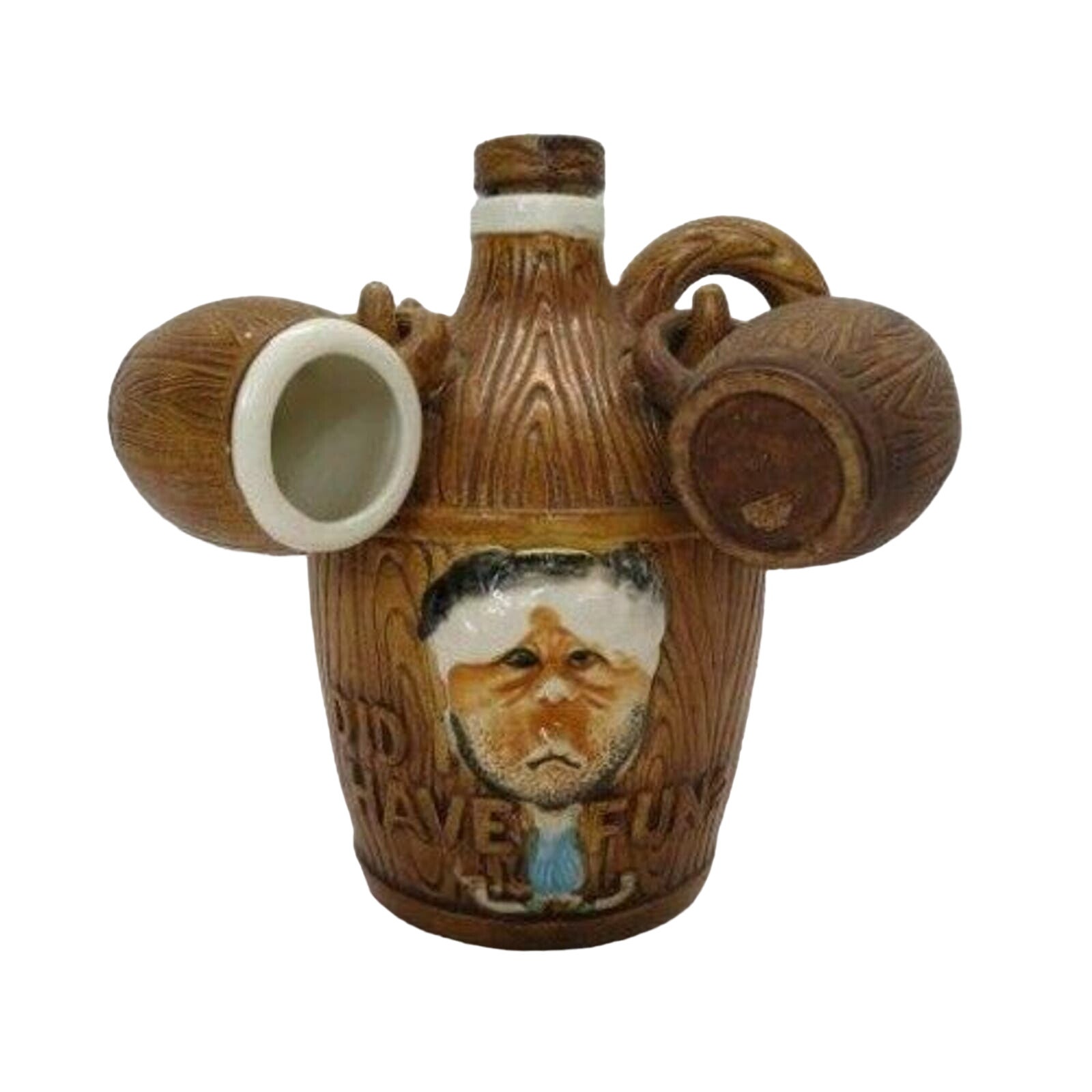 Sonsco Did I Have Fun Barrel Decanter with Four Miniature Mugs Made And Japan