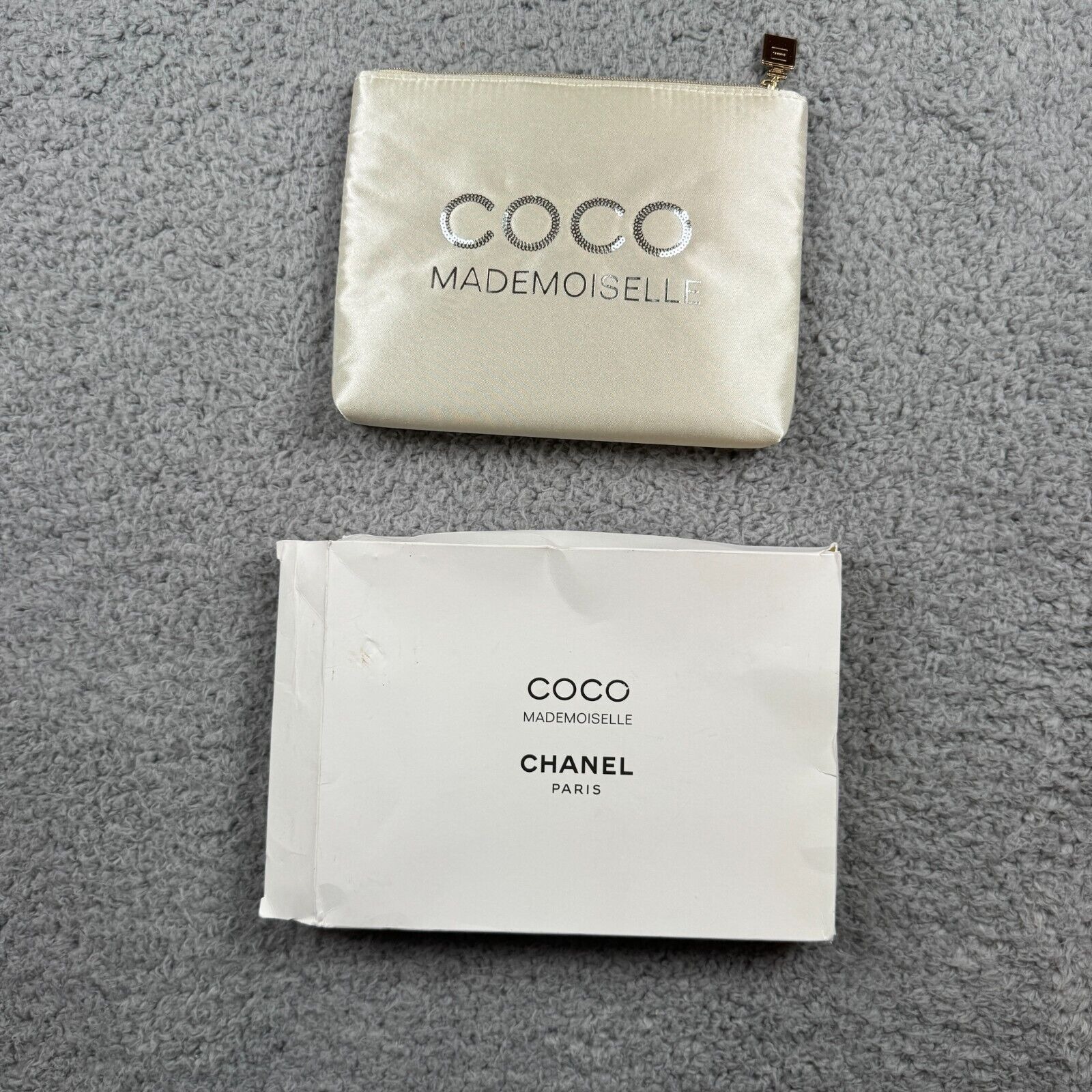 Chanel COCO Mademoiselle Makeup Bag Pouch Clutch Champagne Color W Zipper