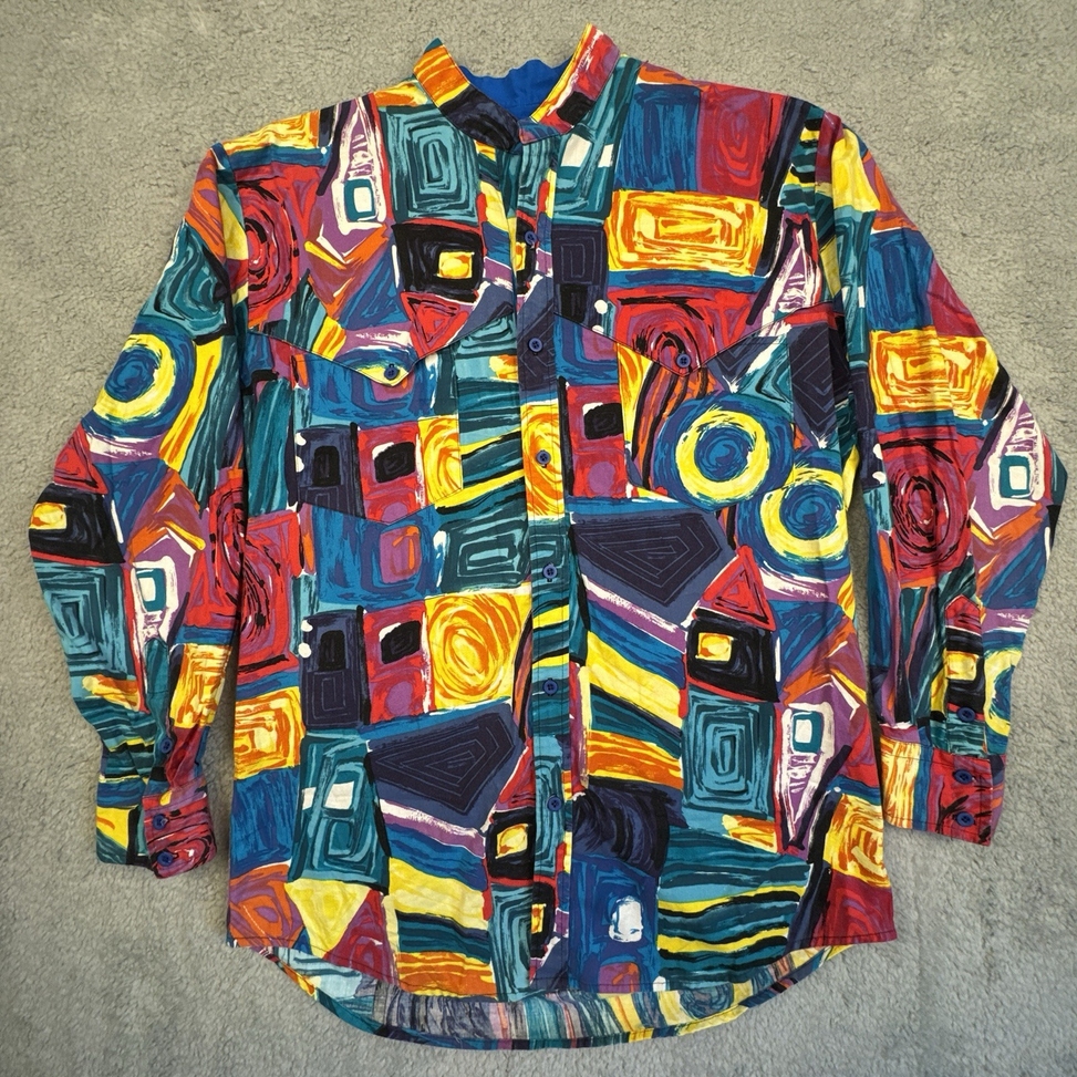 Vintage Roper Shirt Mens Large Western Band Collar Rodeo Rockabilly Made In USA