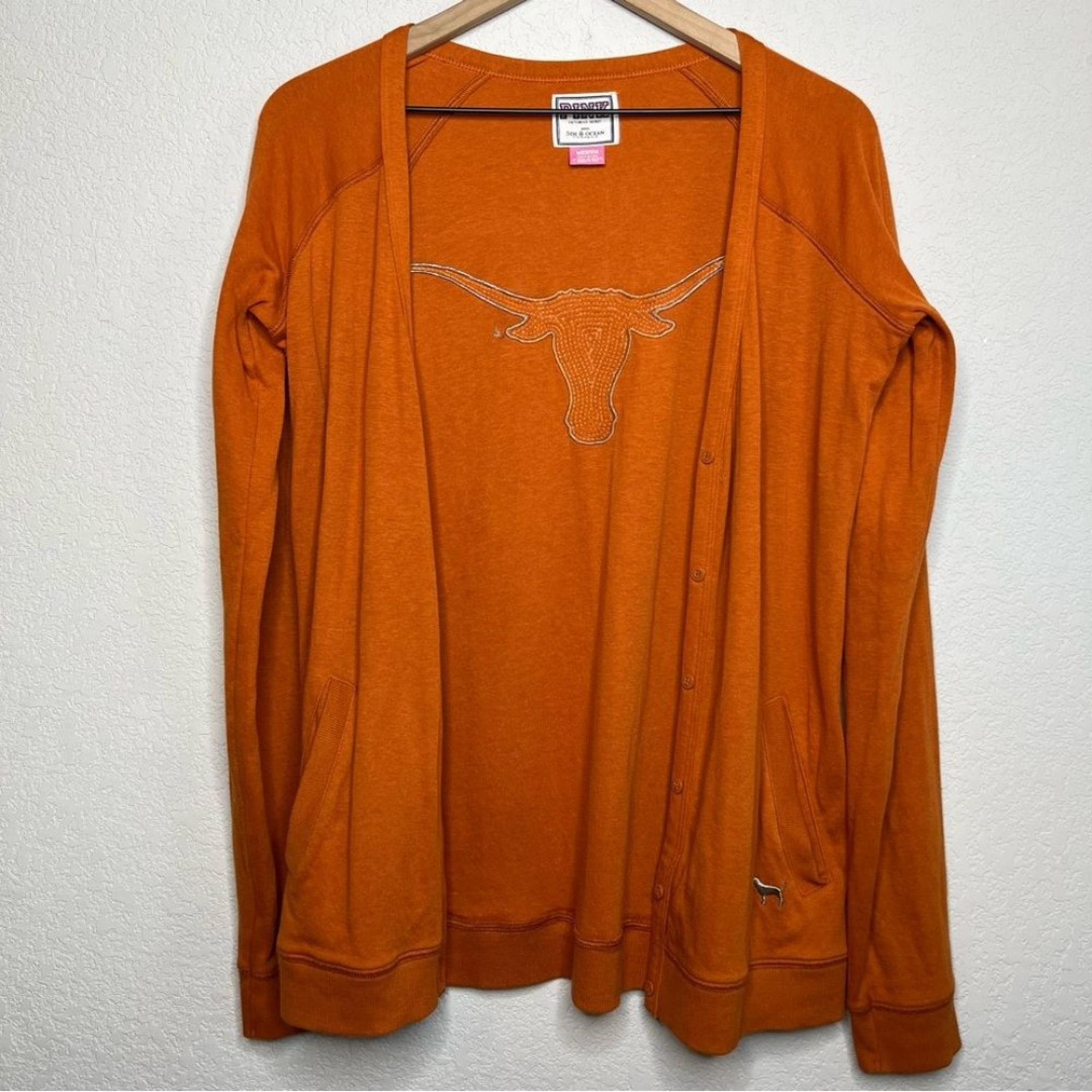 PINK Victoria Secret Texas Longhorn Orange Women Cardigan Sweater Medium College