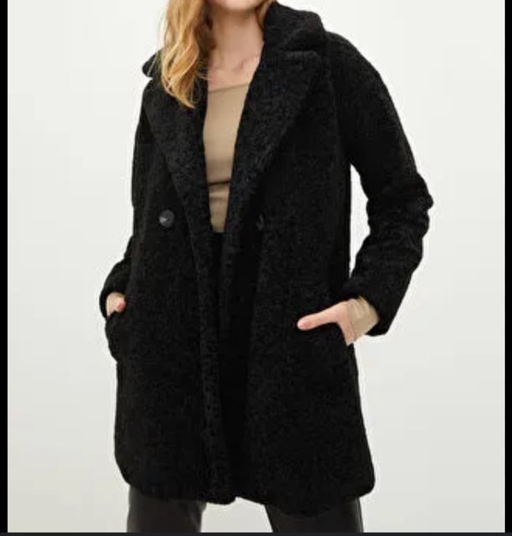 Zara TRF Collection Black Faux Fur teddy Coat Size XS