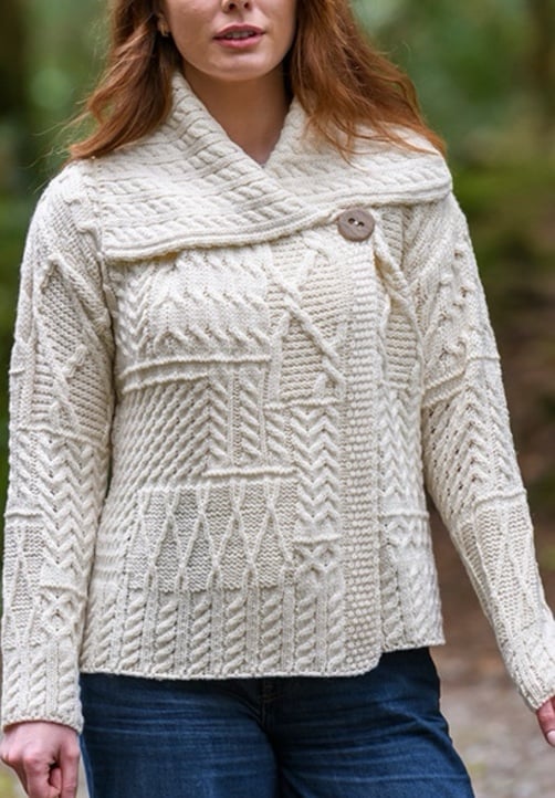 Like NEW women’s ARAN Patchwork Cardigan with Collar size M