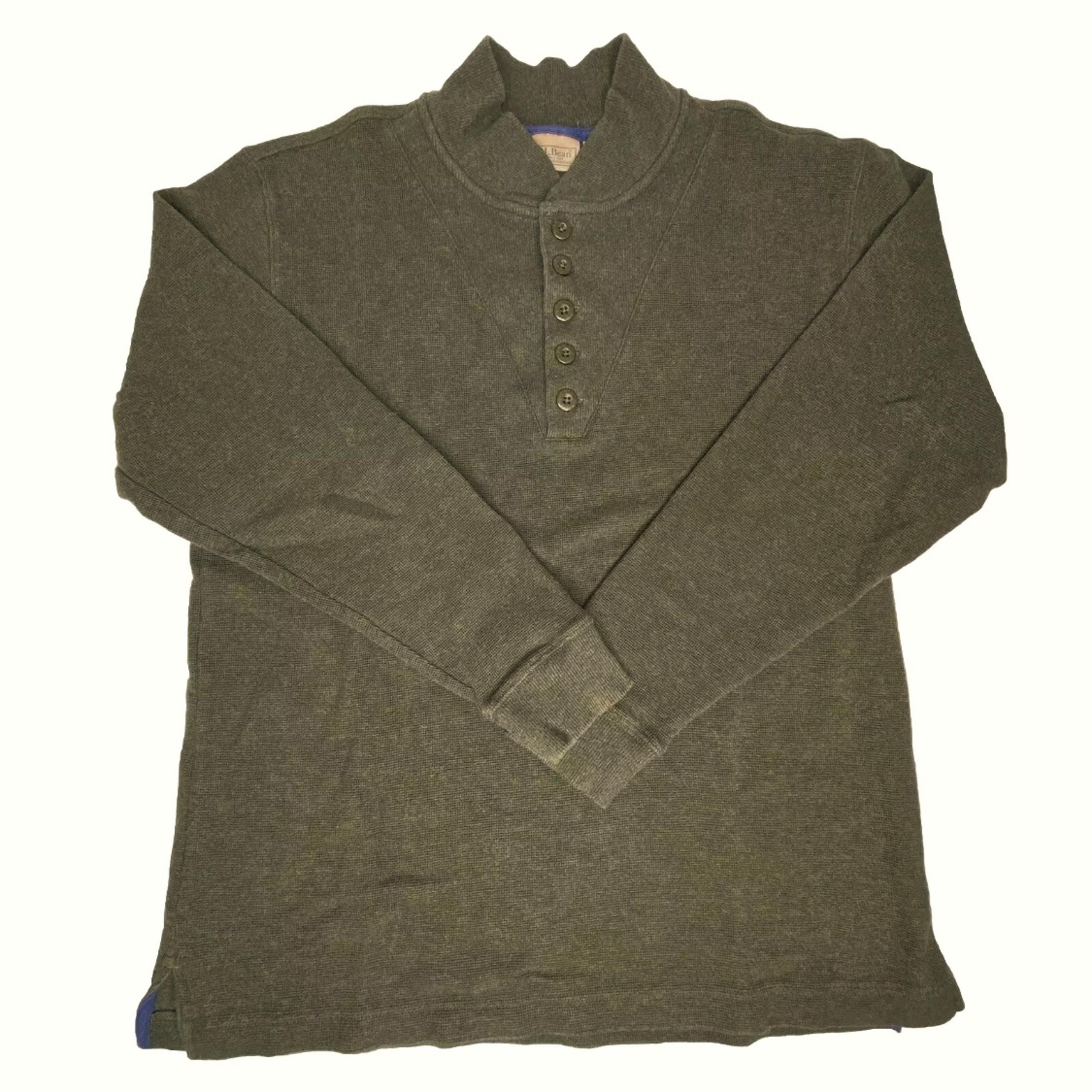 L.L. Bean Henley Sweater Shirt Green 100% Cotton
