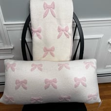 Pink bow pillow and bow blanket by Cupcakes and Cashmere