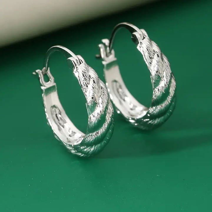 14K White Gold Womens Small Twisted Hoop Earrings 14 Karat Silver Hoops Jewelry