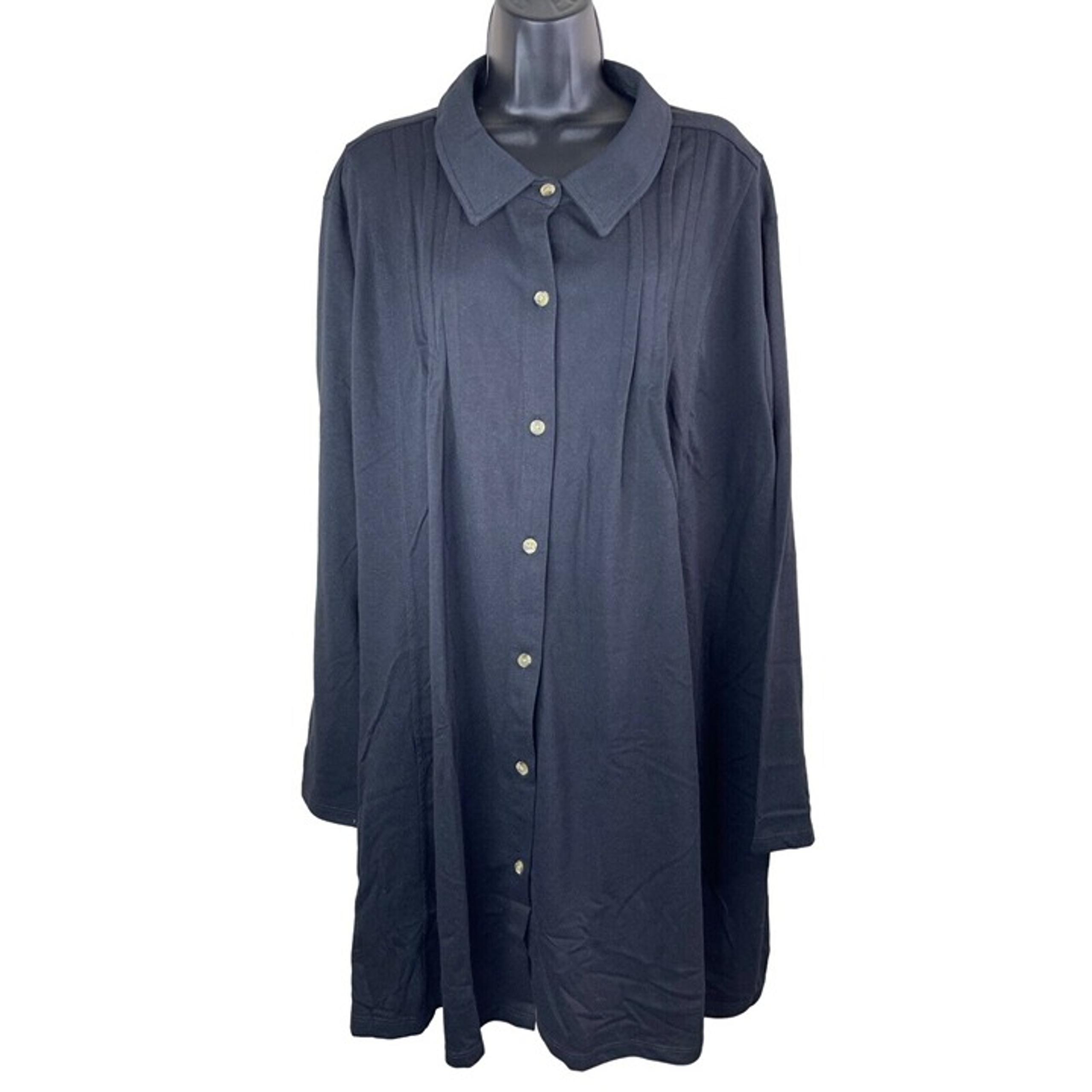 Woman Within Top Plus Size 5X 38/40 Solid Black NWOT Long Sleeve Pintucked Tunic