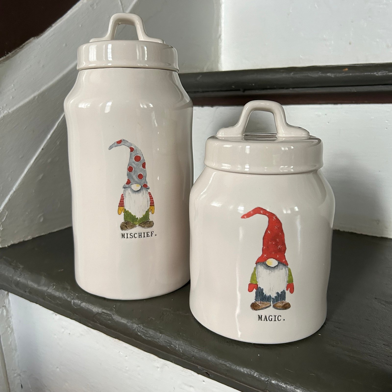 Rae Dunn MISCHIEF & MAGIC Gnome Canisters