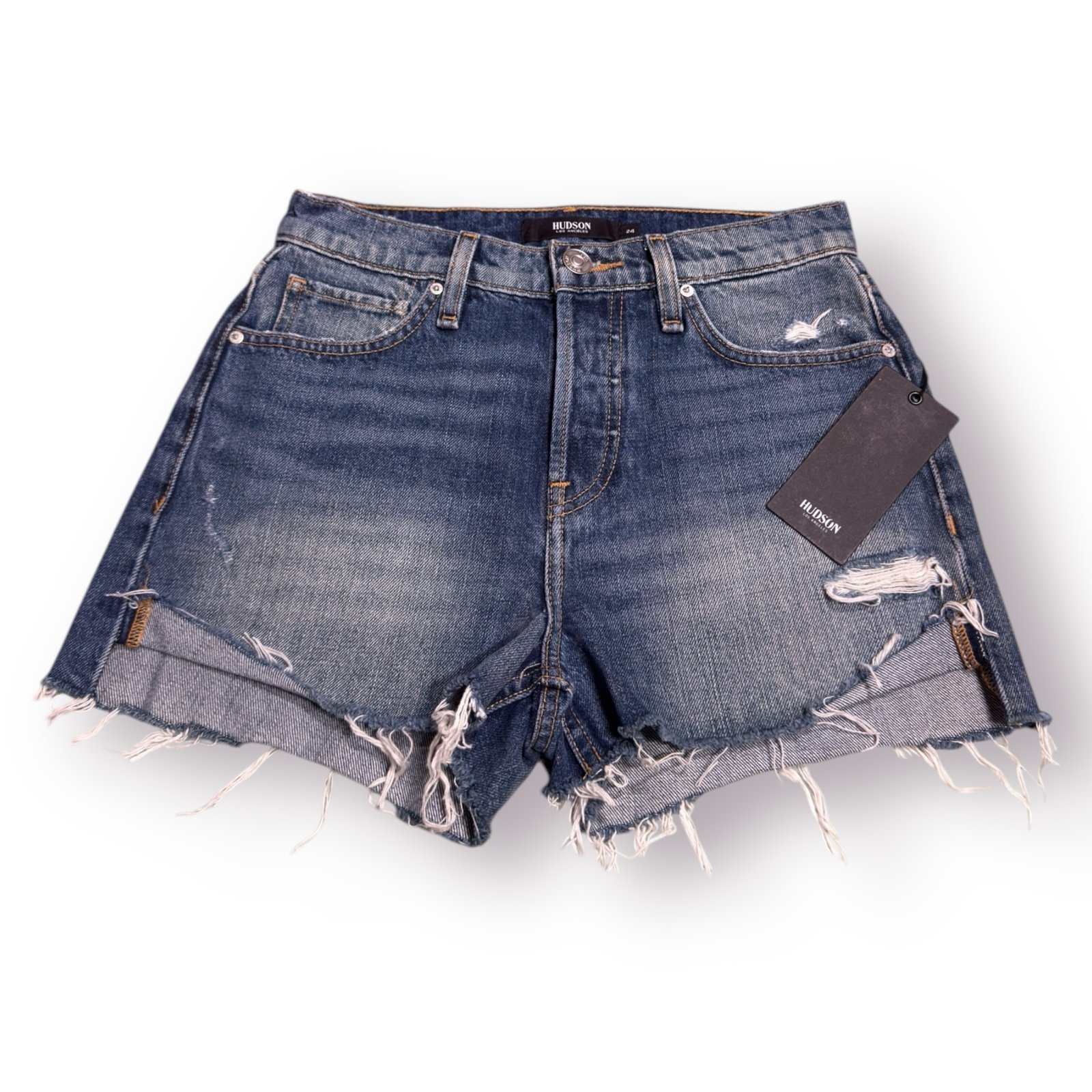 Hudson Womens Lori High Rise Denim Cutoff Shorts Size 24 XS Distressed BNWT