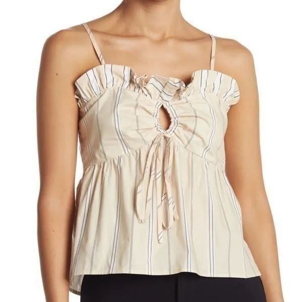 Maje Lesley La Ruffle Keyhole Spaghetti Strap Top Beige Size 1 (like US 2-4)