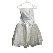 Gunne Sax White 80s Prom Dress Satin 5 / 6 Strapless Retro Jessica McClintock