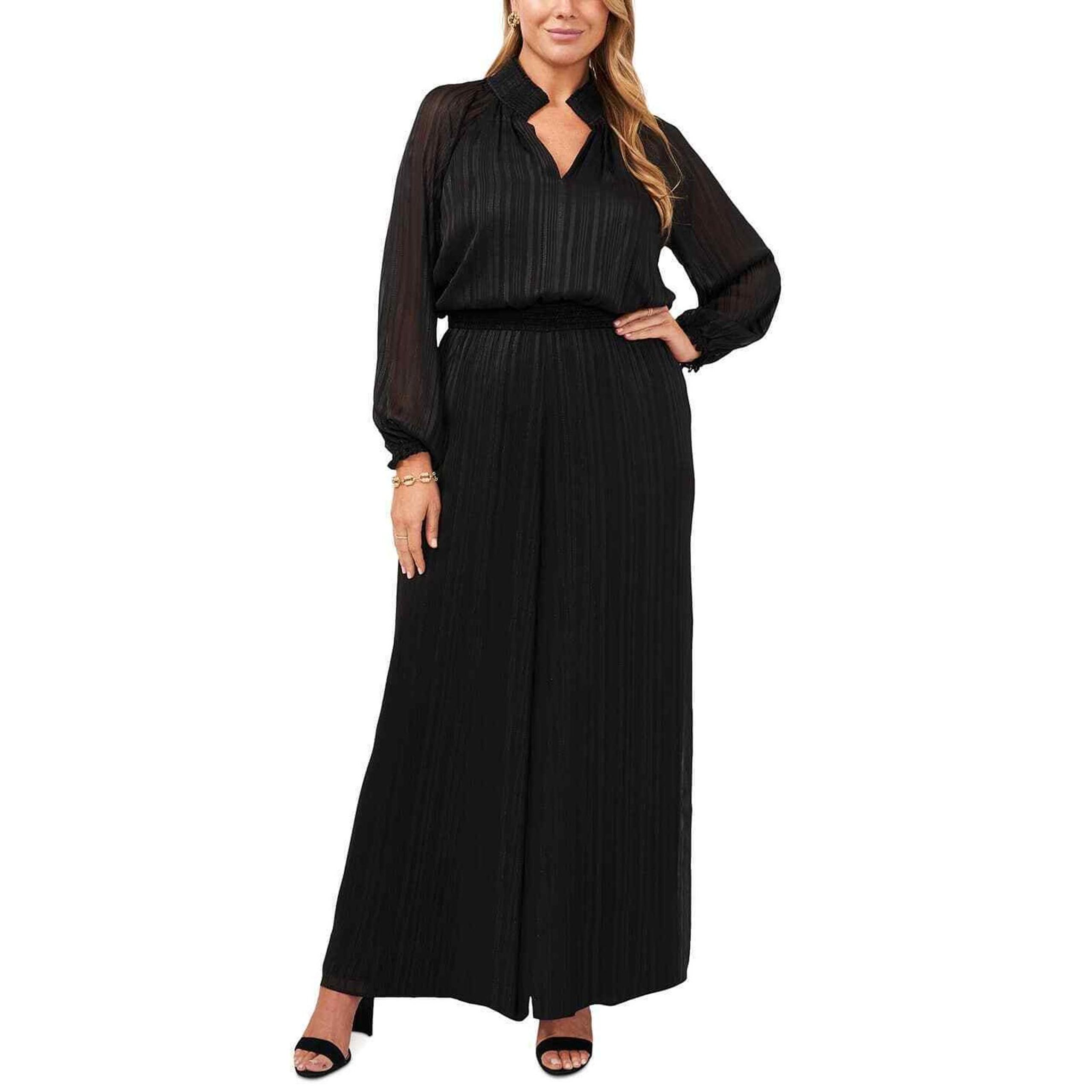 MSK Women's Plus Size Black Smocked-Waist Jumpsuit - Black - 2X