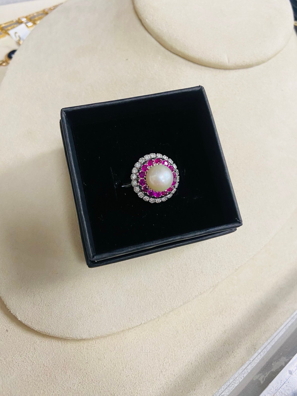 Gold Pearl Ruby Band