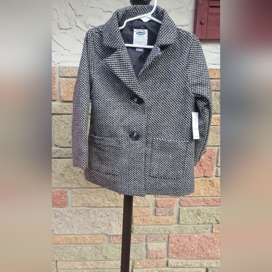 Old Navy Toddler Girl’s Button Front Wool Blend Blazer Tweed Pea Coat 4T
