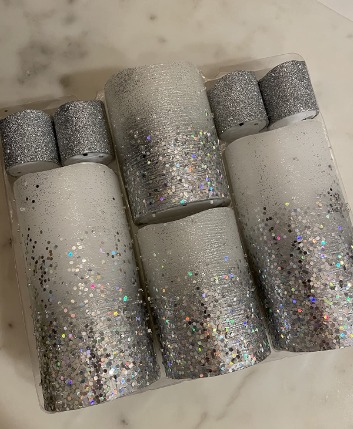 New LIGHTING Silver Glitter LED Candles with Remote and Timer