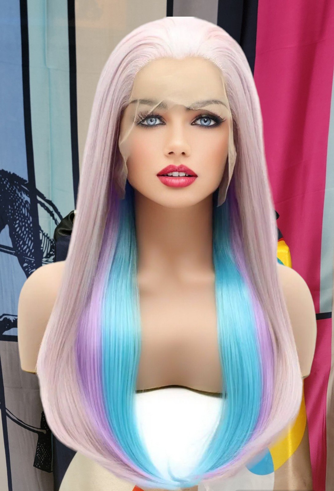 Pastel soft rainbow pink hd lace front straight wig