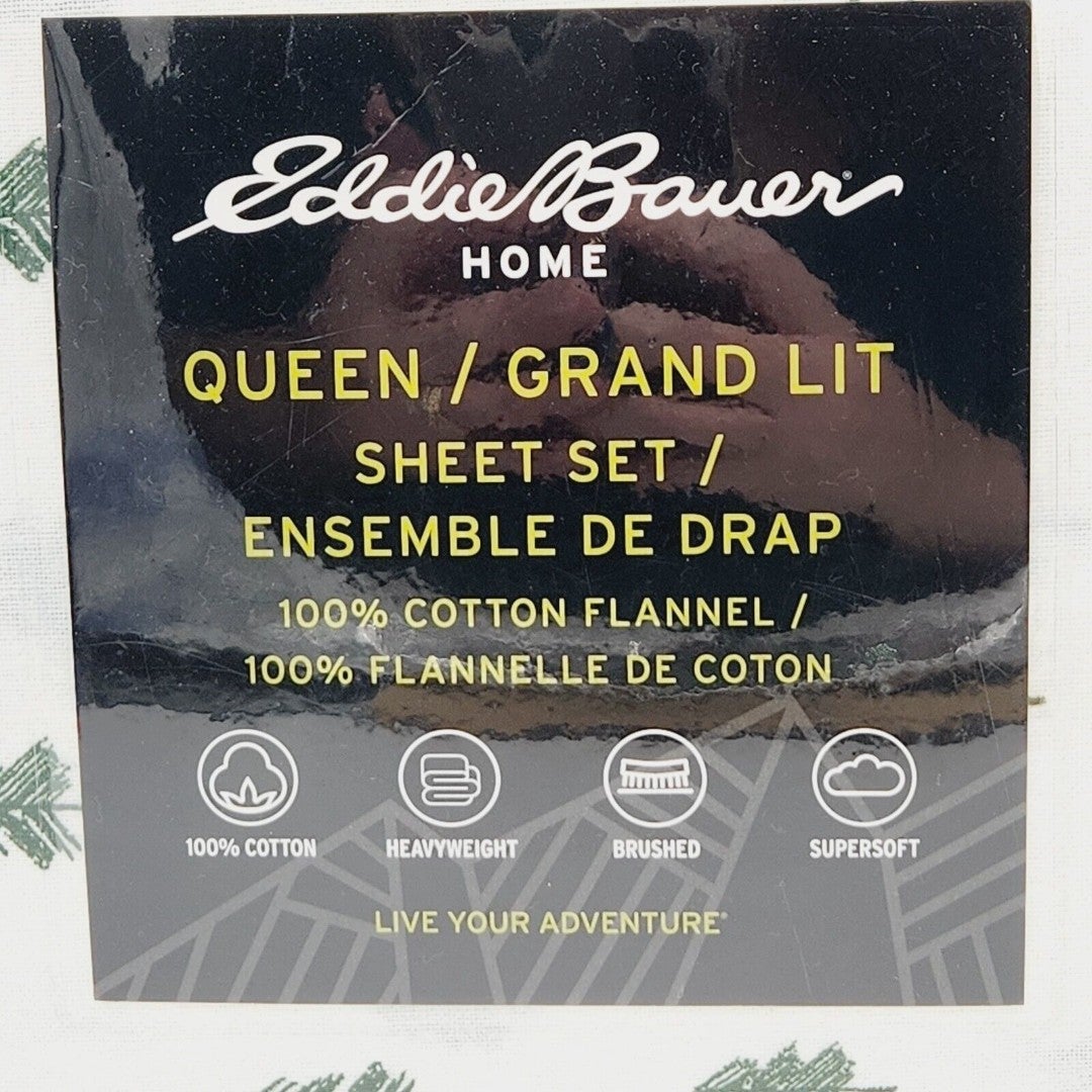 Eddie Bauer Pine Ridge Dark Pine Cotton Flannel Sheet outlet Set Queen Size 4 Pcs NEW