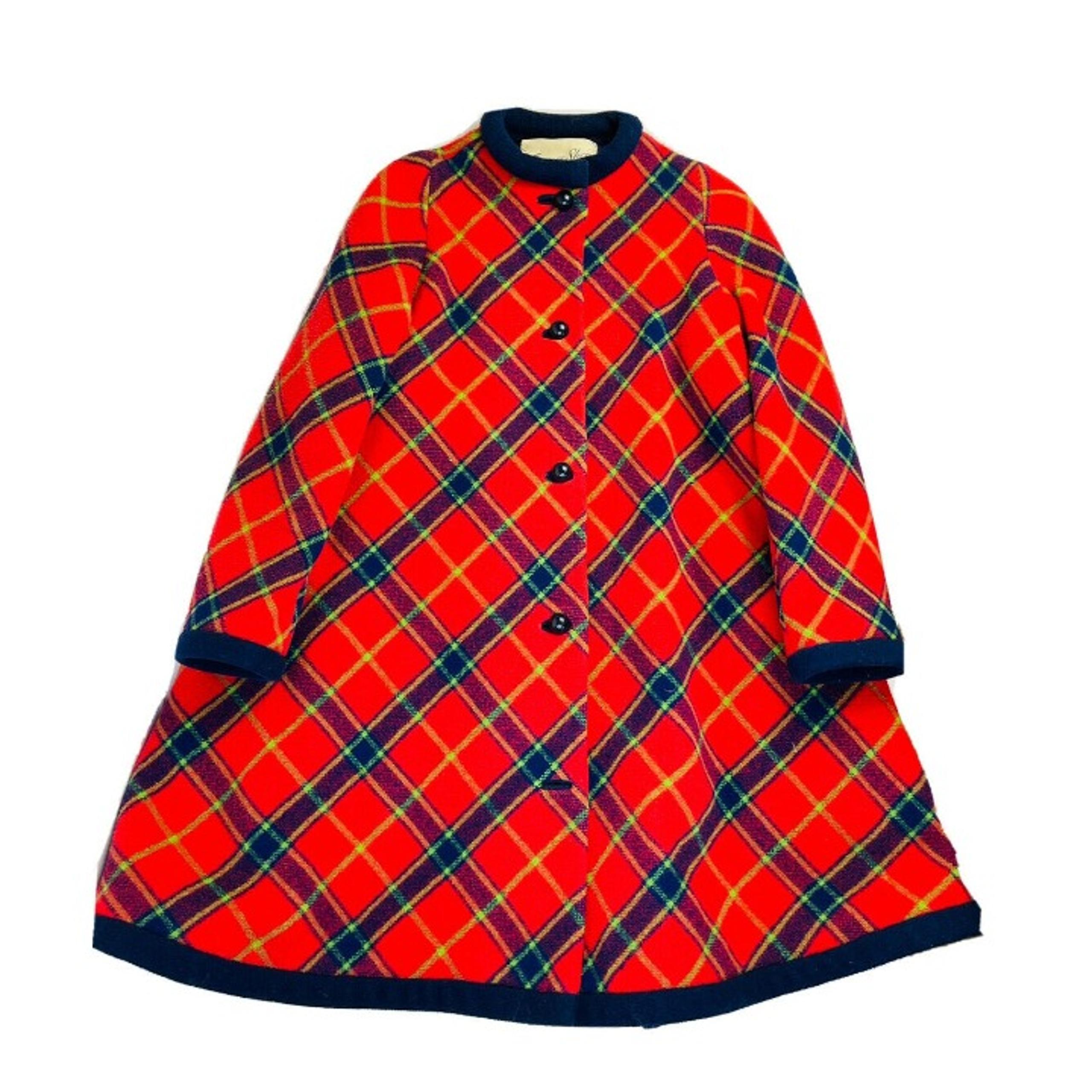 Vintage 60s Womens Small Plaid Wool Pea Over Coat Poncho Trench Coat Red