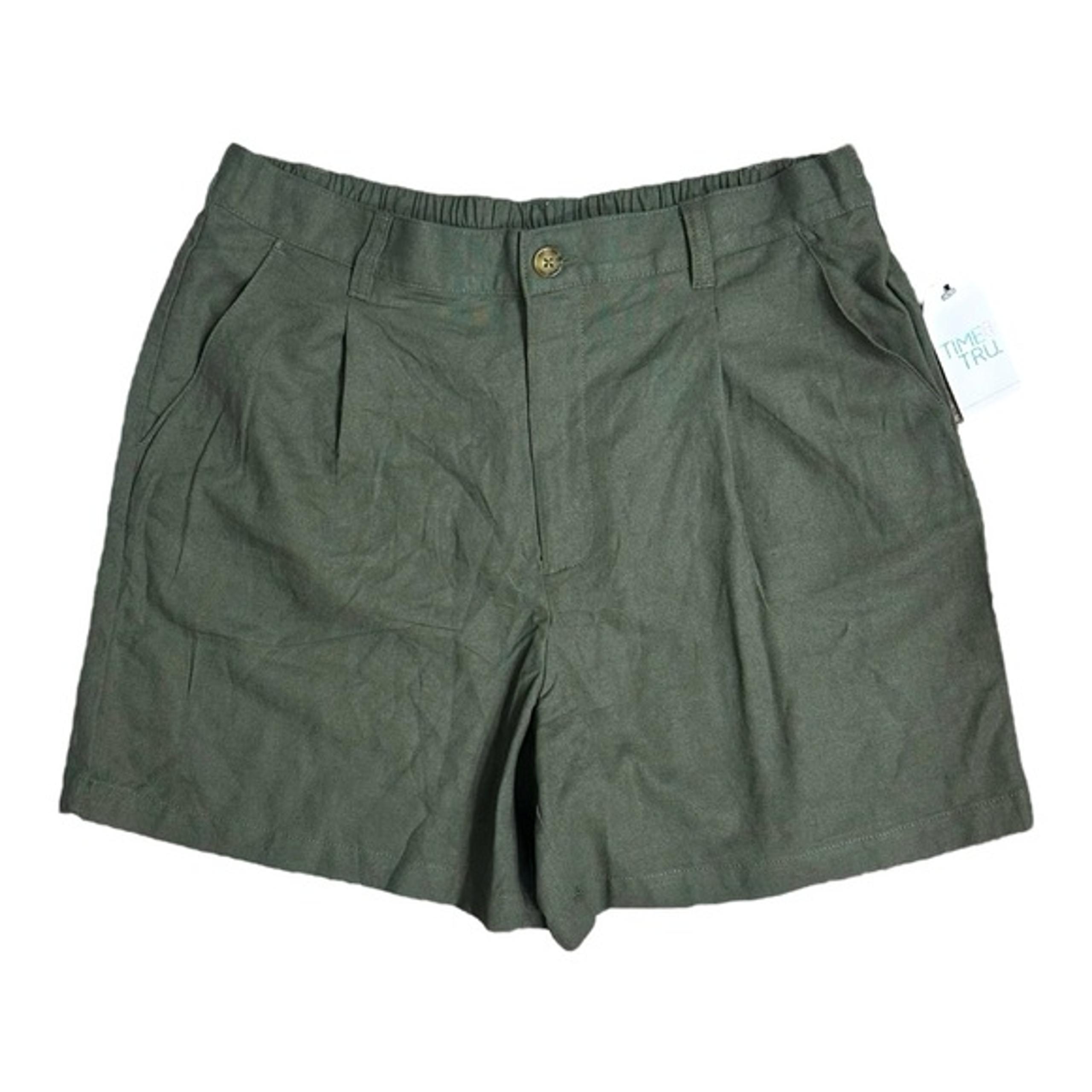 Time and Tru Women’s Mid Rise Dark Ivy 5” Inseam Linen Blend Shorts NWT medium