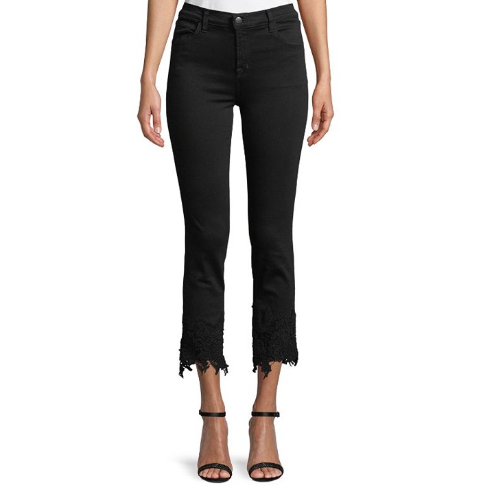 J BRAND ruby high rise cigarette jeans with lace hem in black size 27