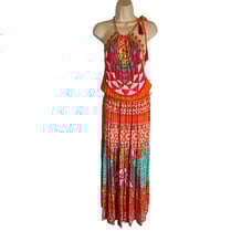 Hale Bob Tribal Wave Maxi Dress Cruise Resort Summer Boho Hippie XS S