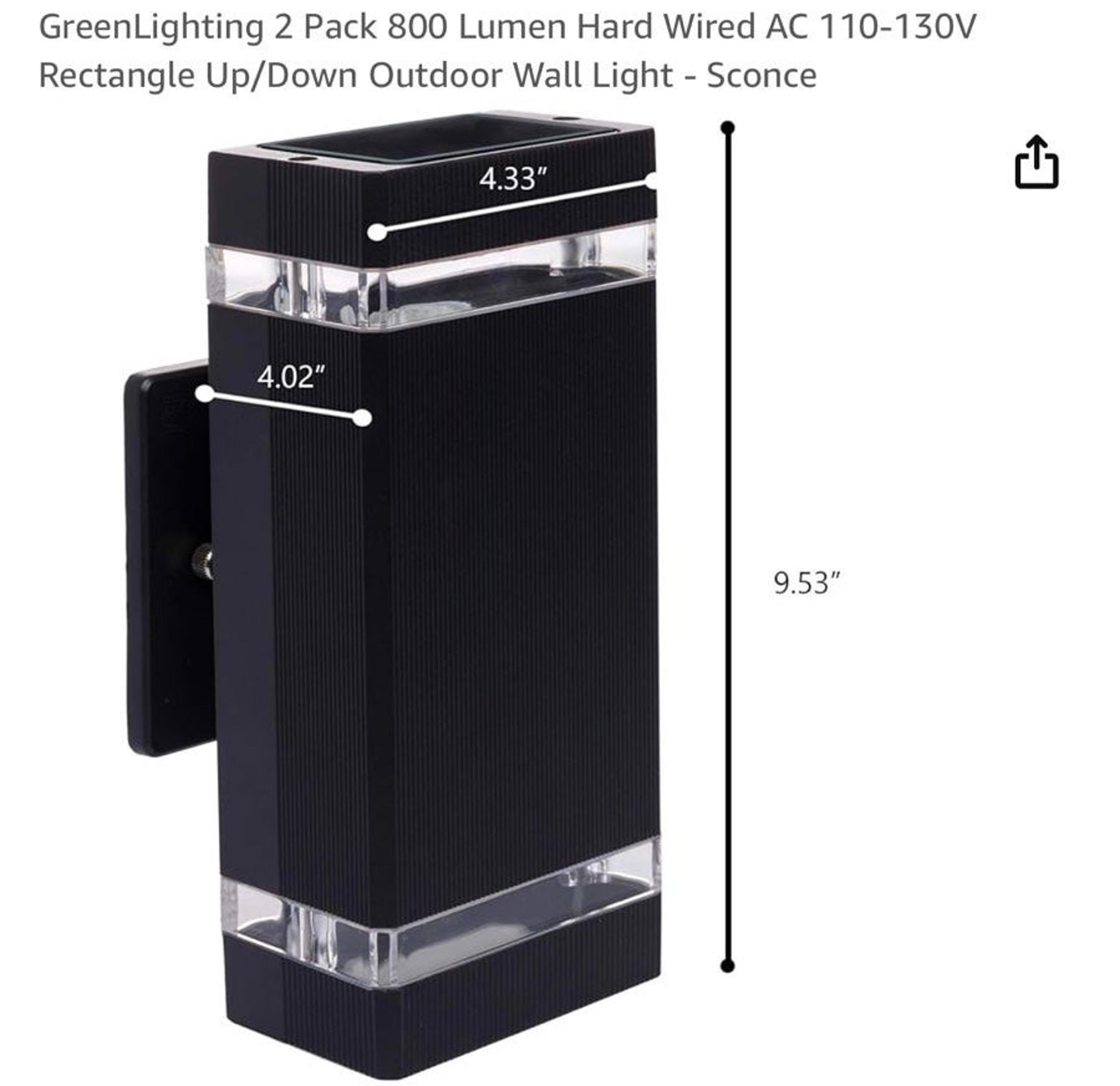 GreenLighting 2 Pack 800 Lumen Hard Wired exterior light
