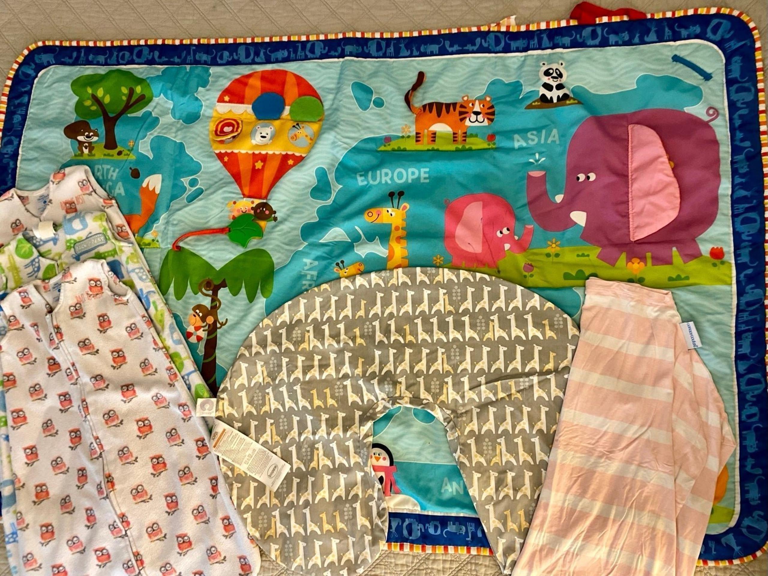 Tiny Love Baby Playmat Boppy Pillow Cover SleepSack and Car seat Cover Bundle