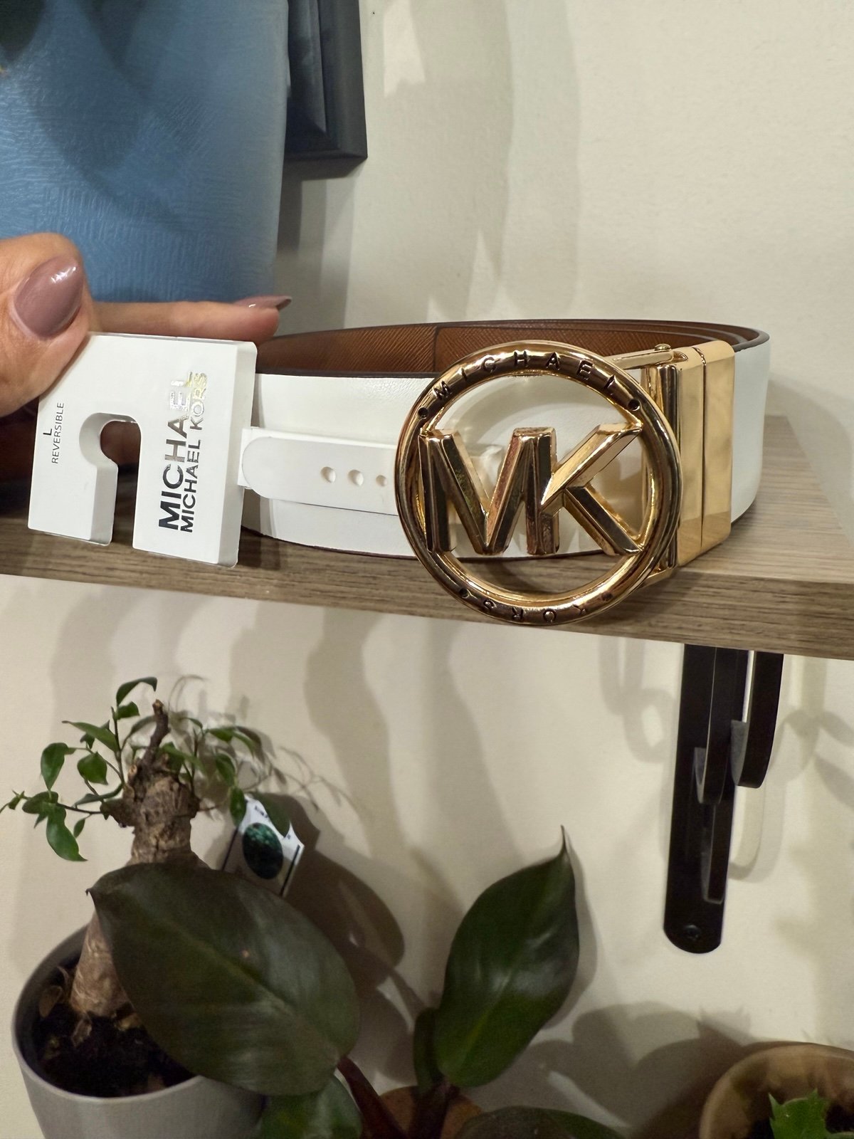 NWT! Authentic Michael Kors White/Brown Reversible Belt!